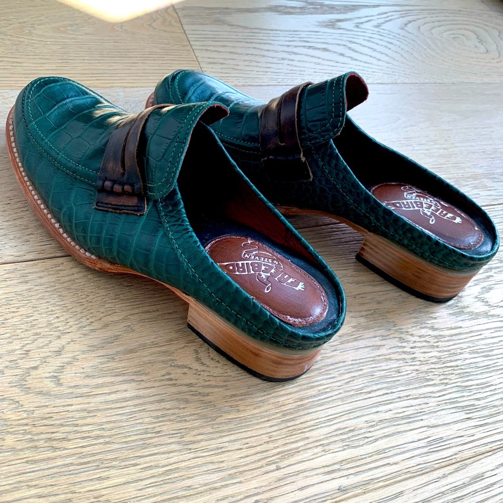 Green snakeskin Freebird loafers! Worn once.